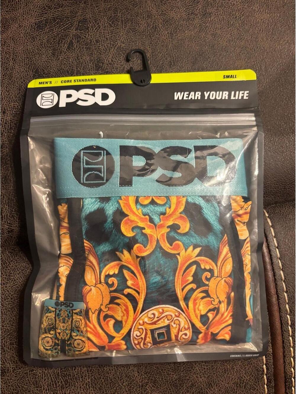 PSD Men’s Boxer Briefs Small Baroque Print Teal Gold NWT